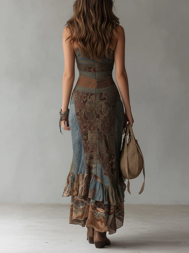 Selene | Asymmetrical Ethnic Print Maxi Dress