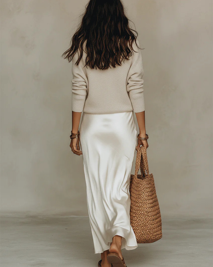 Auréline | Satin Midi Dress & Knit Sweater Set