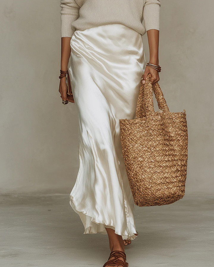 Auréline | Satin Midi Dress & Knit Sweater Set