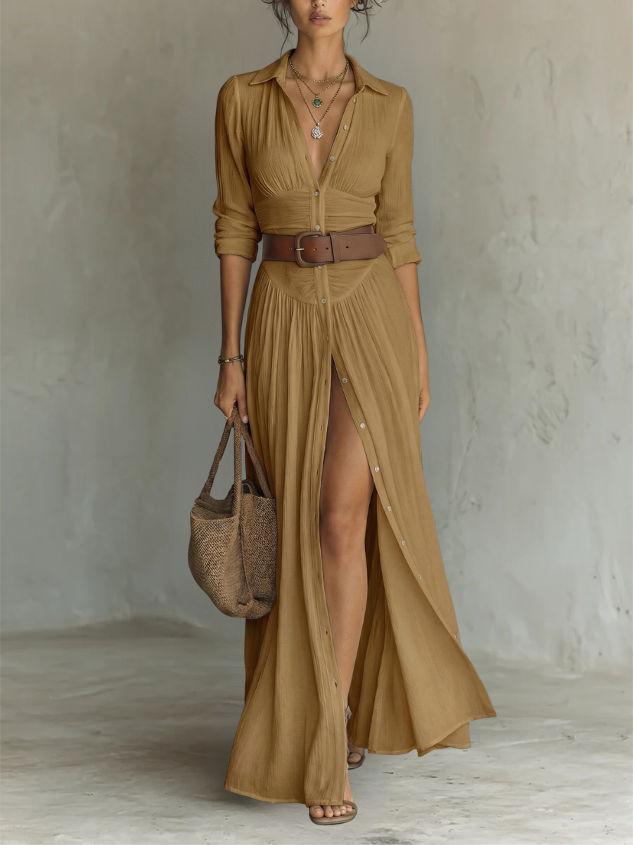 Elysia – Maxi dress with a lapel collar