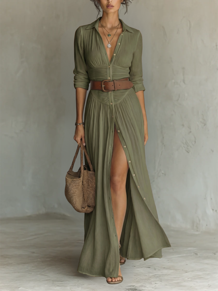 Elysia – Maxi dress with a lapel collar
