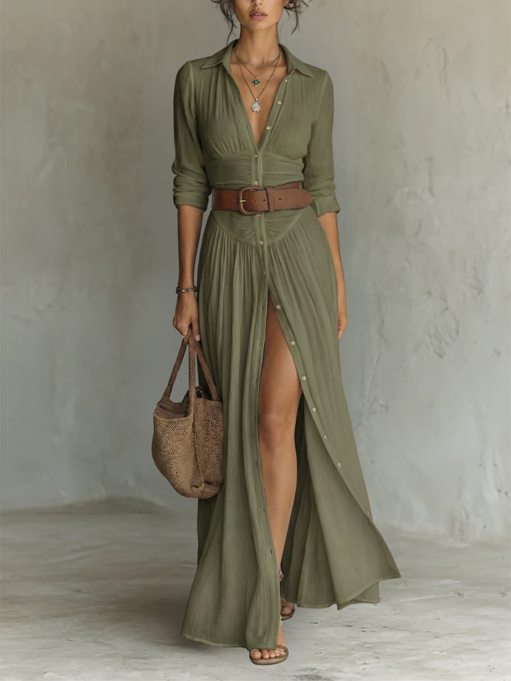Elysia – Maxi dress with a lapel collar