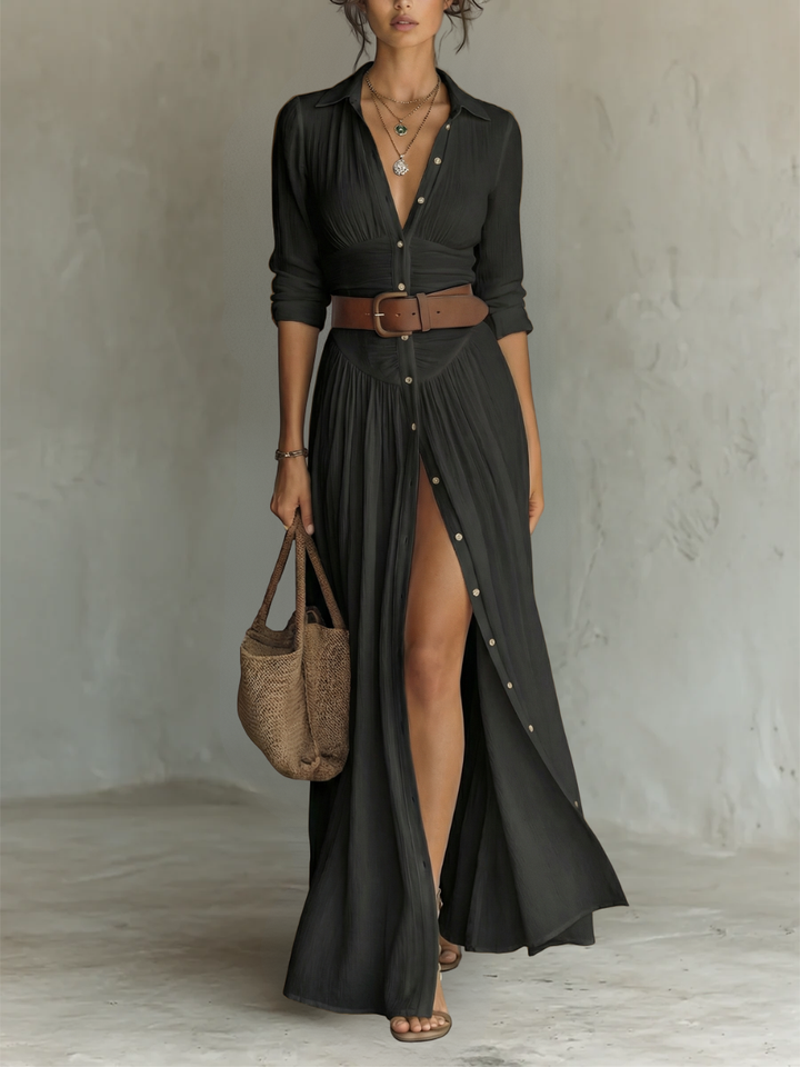 Elysia – Maxi dress with a lapel collar