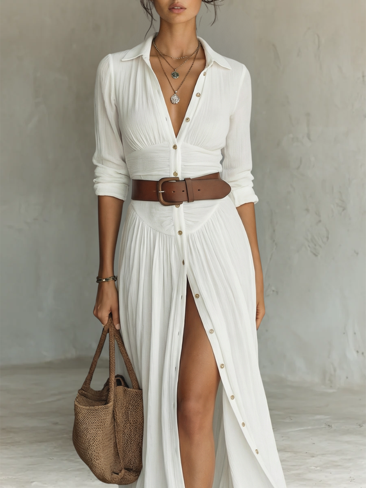 Elysia – Maxi dress with a lapel collar
