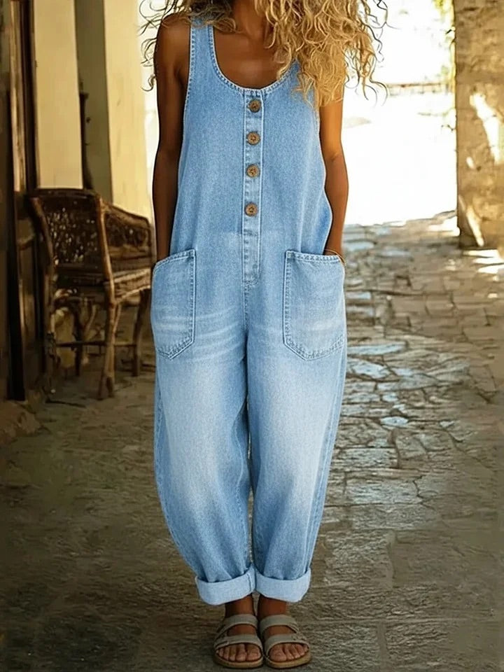 Sienna - Vintage Washed Cotton Denim Overalls