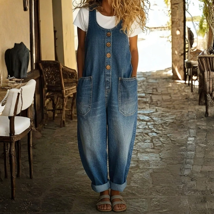 Sienna - Vintage Washed Cotton Denim Overalls